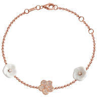 Bracelet Royal Blossom Pavé, 750 rose gold, 1 blossom pavé, 2 porcelain blossoms , 33 brilliants 0,18 ct VS fw, length 19 cm