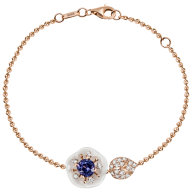 Bracelet Royla Blossom Gem "Tanzanite Blue", 750 rose gold, 1 porcelain blossom S, 1 Tanzanite Blue 0,30 ct, 19 brilliants 0,112 c