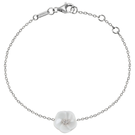 Bracelet Royal Blossom Basic, 750 white gold, 1 porcelain blossom S with 1 brilliant 0,02 ct, TW, VSI, full cut good, length 19cm