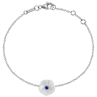 Bracelet Royal Blossom Basic Sapphire, 750 white gold, 1 porcelain blossom S with 1 Sapphire 0,07 ct blue faceted, length 19cm