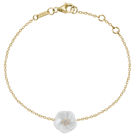 Bracelet Royal Blossom Basic, 750 yellow gold, 1 porcelain blossom S with 1 brilliant 0,02 ct, TW, VSI, full cut good, length 19c