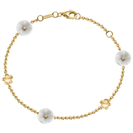 Bracelet Royal Blossom Bouquet, 750 yellow gold, 5 Blossoms S/XS, 3 porcelain blossoms S, 3 brilliants 0,06 ct, TW, VSI, 2 gold bl