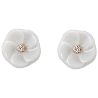 Ear studs Royal Blossom Basic, 750 rose gold, 2 porcelain blossoms size S with each 1 brilliant á 0,02 ct, TW, VSI, full cut good