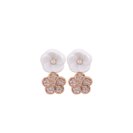 Ear studs Royal Blossom Pavé, 750 rose gold, 2 blossoms S pavé, 2 porcelain blossoms S, with 64 brilliants, 0,316 ct, TW, VSI, f