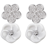 Ear studs Royal Blossom Pavé, 750 white gold, 2 blossoms S pavé, 2 porcelain blossoms S, with 64 brilliants, 0,316 ct, TW, VSI, f