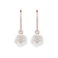Earrings Royal Blossom Diamond, 750 rose gold, 2 porceain blossoms M, 32 brilliants 0,46 ct, VS, fw, full cut good