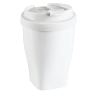 Coffee to go mug with plastic lid, small, Shape "nova", white, V 0,35 l