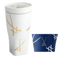 Coffee to go mug with porcelain lid and cuff, Shape "nova", "Swords", V 0,35 l
