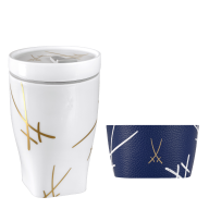 Coffee to go mug small with porcelain lid and cuff Shape "nova", "Swords", V 0,35 l
