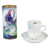 Drinking chocolate set, 2-pcs, ADORATIO Schokoladenkunst drinking chocolate 250g, cup & saucer form "Schwanendessin", V 0,14 l