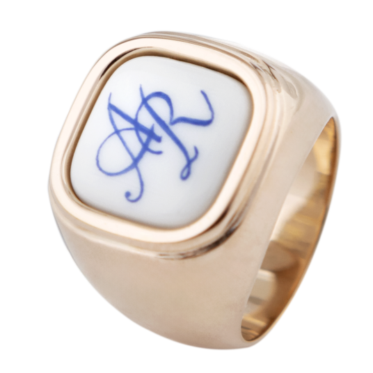 Signet Ring Monogram, Cobalt Blue 925 silver rosé gold-plated