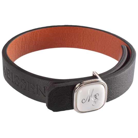 Leather Bracelet Monogram, Platin clasp 925 sterling silver
